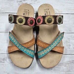 L'Artiste Spring Step Sandals Women 38(7.5-8) Blue Glevdora-Skym Boho Slides